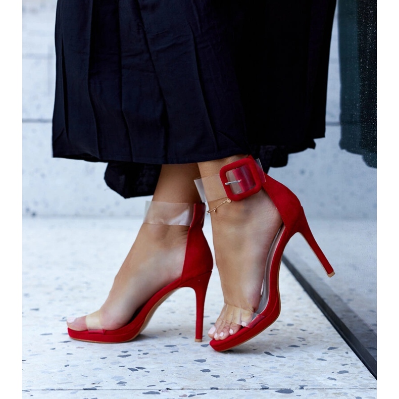 Janan högklackade sandaler med genomskinlig ovandel röd 2
