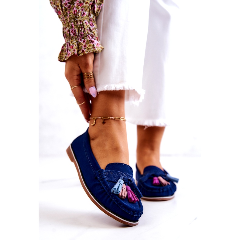 Evento Mockasin för kvinnor med fransar, marinblå 2