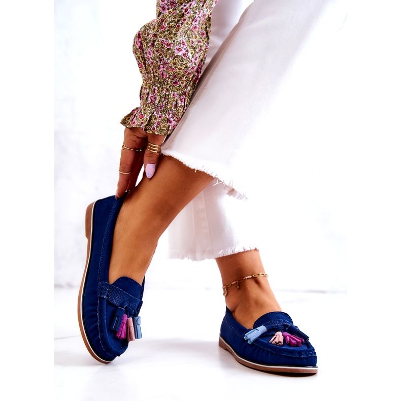 Evento Mockasin för kvinnor med fransar, marinblå 3