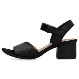 Skinnbekväma högklackade damsandaler med kardborreband, svart Rieker 64693-00 1