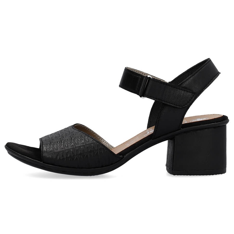 Skinnbekväma högklackade damsandaler med kardborreband, svart Rieker 64693-00 1