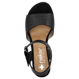 Skinnbekväma högklackade damsandaler med kardborreband, svart Rieker 64693-00 2