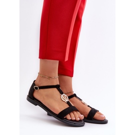 Platta sandaler för kvinnor med gulddekor Vinceza 17321 Svart 2