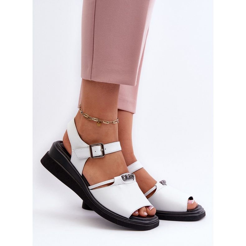 Kvinnorsandaler i läder Vinceza 66624 Vit 2