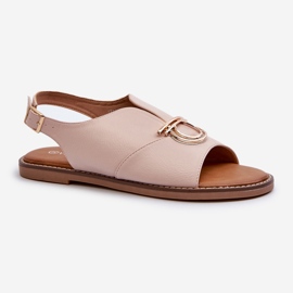 Platta sandaler för kvinnor med gulddekor Vinceza 17319 ljusrosa 1