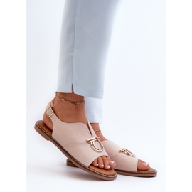 Platta sandaler för kvinnor med gulddekor Vinceza 17319 ljusrosa 2