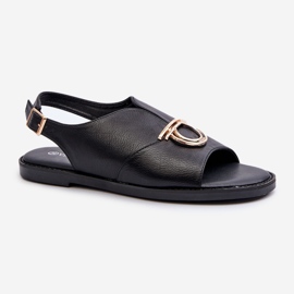 Platta sandaler för kvinnor med gulddekor Vinceza 17319 Svart 1