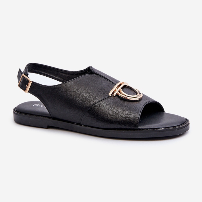 Platta sandaler för kvinnor med gulddekor Vinceza 17319 Svart 1