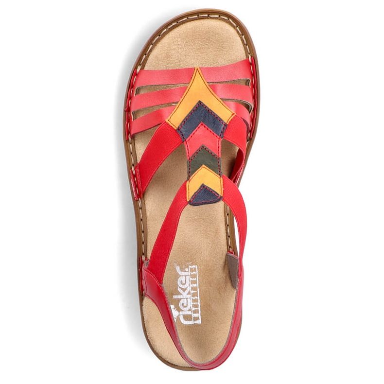 Bekväma slip-on sandaler för kvinnor med elastiska band, röd, Rieker 60804-33 1