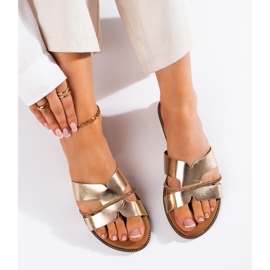 Eleganta damflipflops i guld gyllene 1