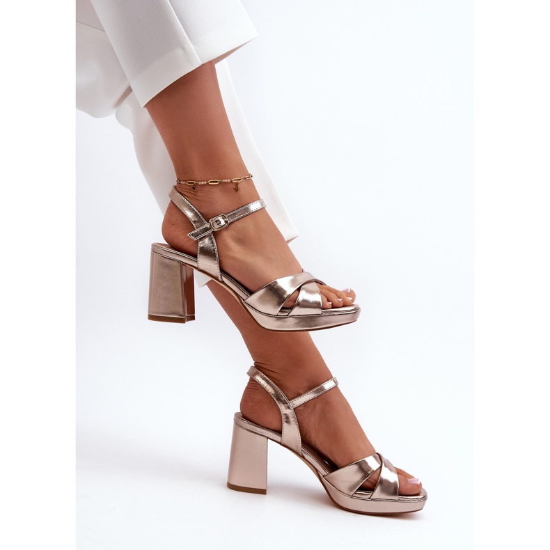 Högklackade damsandaler Eco Läder Guld Jatine gyllene 2
