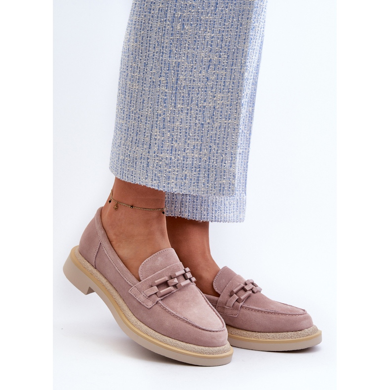 S.Barski Mockasiner för kvinnor på platt klack med dekoration D&amp;A TW101 Dirty Pink rosa 2