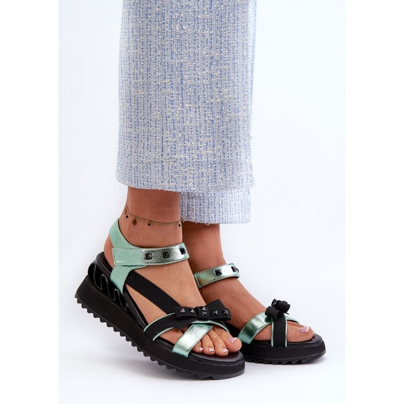 S.Barski Damsandaler med rosett D&amp;A CR956 Grön 2