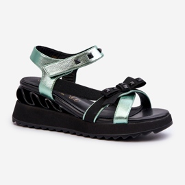 S.Barski Damsandaler med rosett D&amp;A CR956 Grön 1