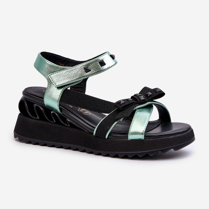 S.Barski Damsandaler med rosett D&amp;A CR956 Grön 1