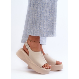 S.Barski Damsandaler i läder på D&amp;A SJ2301-2-plattformen, beige 2