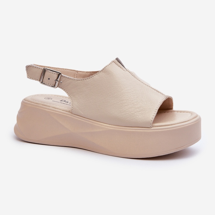 S.Barski Damsandaler i läder på D&amp;A SJ2301-2-plattformen, beige 1