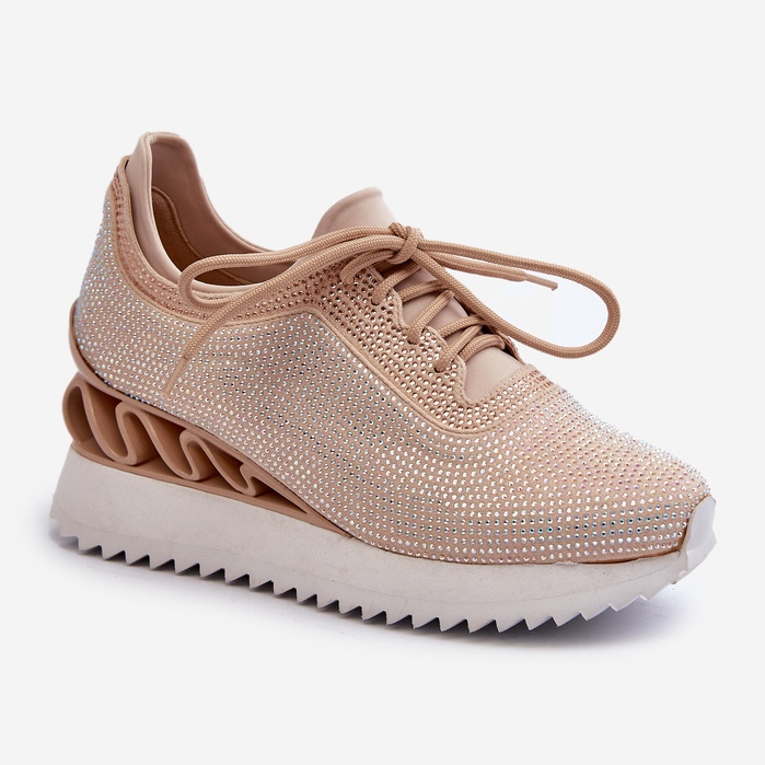 S.Barski Wedge Sneakers för kvinnor dekorerade med zirkoner D&amp;A MR38-377 Beige 1