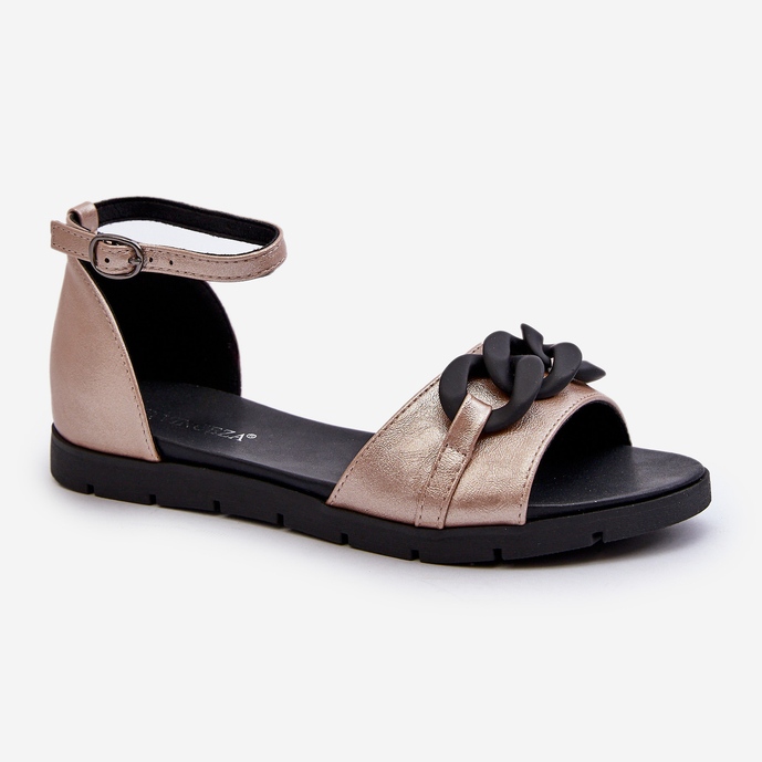 Platta sandaler för kvinnor med kedja Vinceza 17320 guld gyllene 1