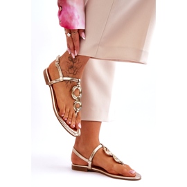 Ideal Shoes Flipflops i läder med platt gyllene klack 3
