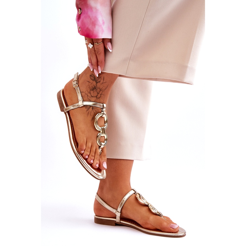 Flat -hanterade japanska sandaler gyllene gyllene 3