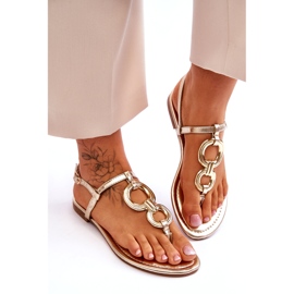 Ideal Shoes Flipflops i läder med platt gyllene klack 4