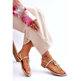 Ideal Shoes Flipflops i läder med platt gyllene klack 5