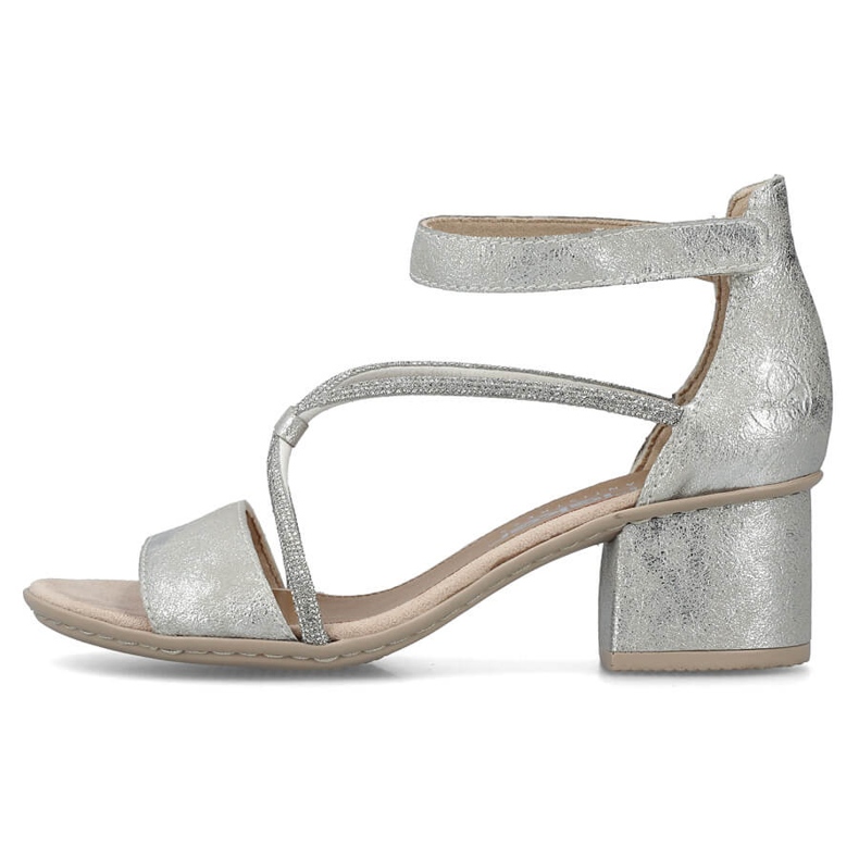 Bekväma högklackade damsandaler med kardborreband, silver Rieker 64654-40 1