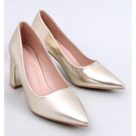 Clairay Gold pumps med bred häl gyllene 1