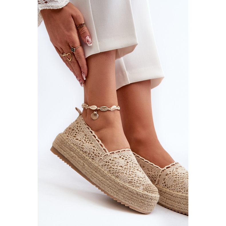 Spets Espadrilles för kvinnor på den beige plattformen Elarose 1