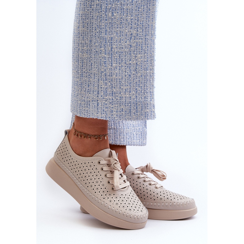 Läder Sneakers på S.Barski Platform LR278 Beige 2