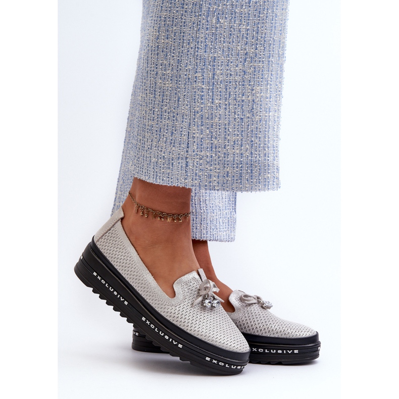 Blanka lädermockasiner för kvinnor på S.Barski LR400-plattformen Silver 2