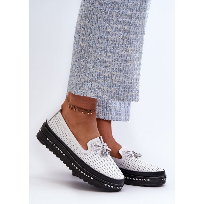 Lädermockasiner för kvinnor på S.Barski LR400-plattformen, vit 2