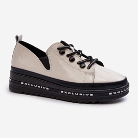 Snörskor för kvinnor på plattform Naturläder S.Barski LR620 Beige 1