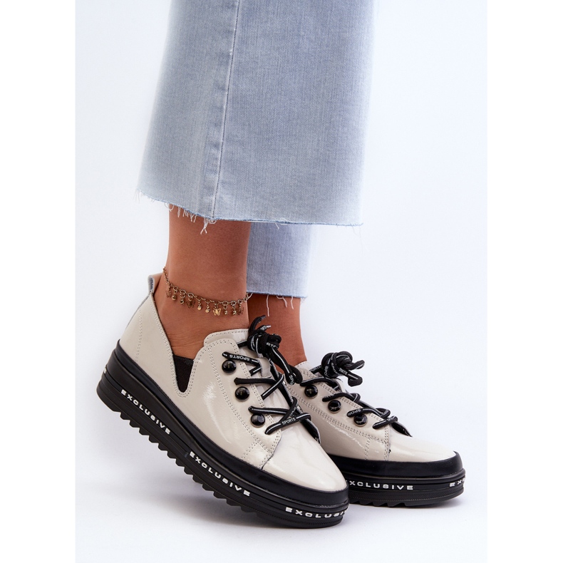 Snörskor för kvinnor på plattform Naturläder S.Barski LR620 Beige 2