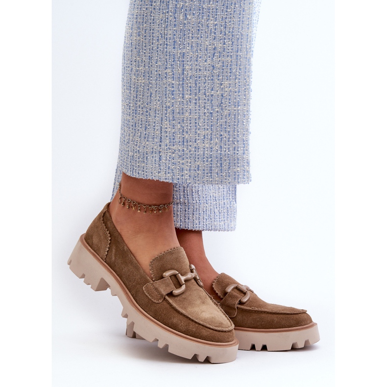 S.Barski Kvinnors mocka loafers med dekoration D&amp;A TW117 Olive grön 2