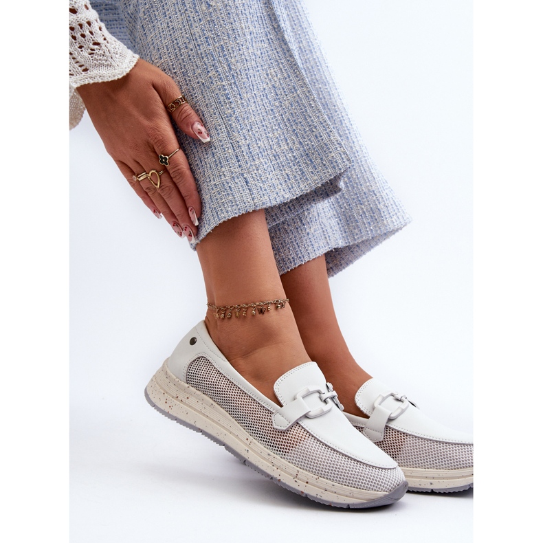 S.Barski Lädermockasiner för kvinnor D&amp;A TW210 Vit 1