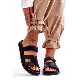 Läder Klassiska Dam-rutschbanor med kardborreband Svart Amedon 1