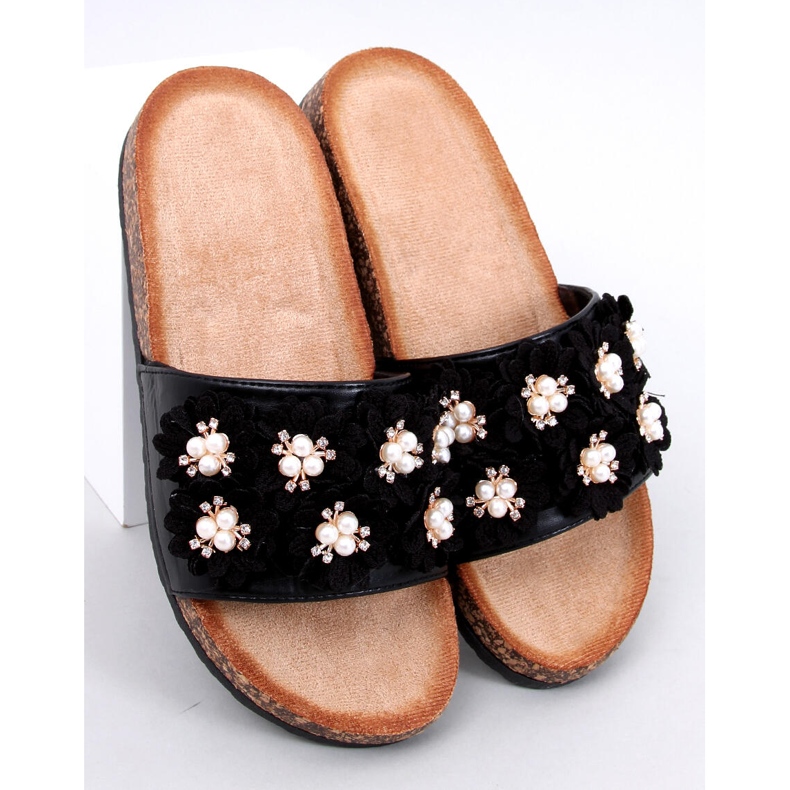 Emiles Svarta korkflip-flops med blommor 1
