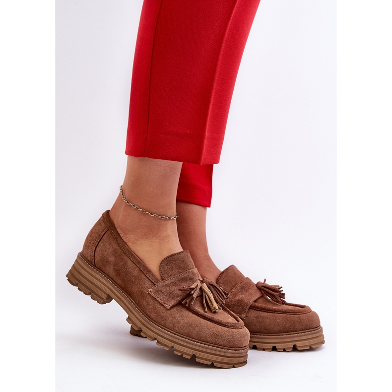 Zazoo 3469 Mockasin för kvinnor med fransar, brun 2