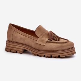 Zazoo 3469 Mockasin för kvinnor med fransar, beige 1