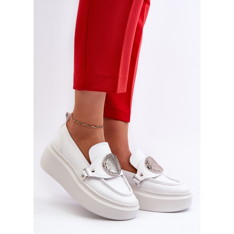 Zazoo 3486 Lädermockasiner för kvinnor med dekoration, vit 2