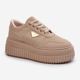 Beige Chrisstin Sneakers för kvinnor gjorda av ekologiskt läder på en massiv plattform 2