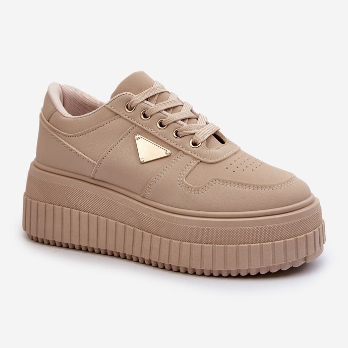 Beige Chrisstin Sneakers för kvinnor gjorda av ekologiskt läder på en massiv plattform 2