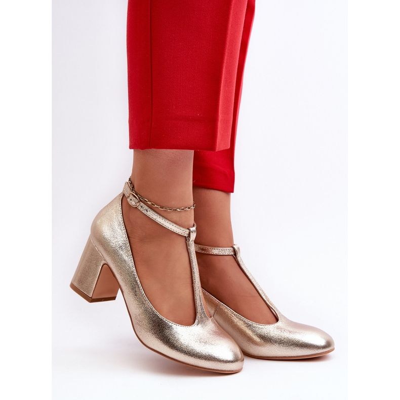 Guld eco-läder pumps på hög klack gyllene 2