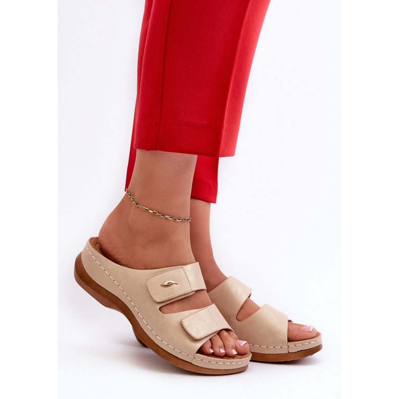 Lätt flip-flops dam gjorda av ekologiskt läder, Beige Frellia 2