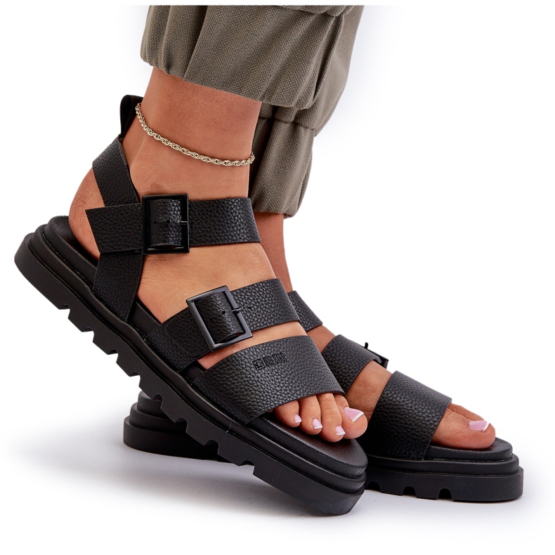 Big Star Kvinnors eko-läder sandaler stora stjärna NN274065 svart 4