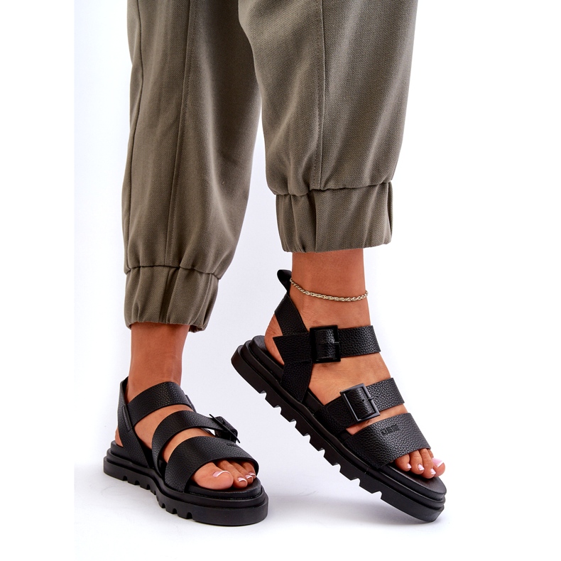 Big Star Kvinnors eko-läder sandaler stora stjärna NN274065 svart 2