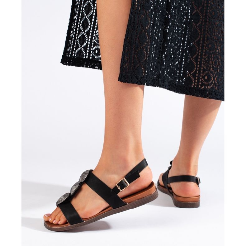 Sergio Leone Svarta, bekväma platta sandaler för kvinnor 2