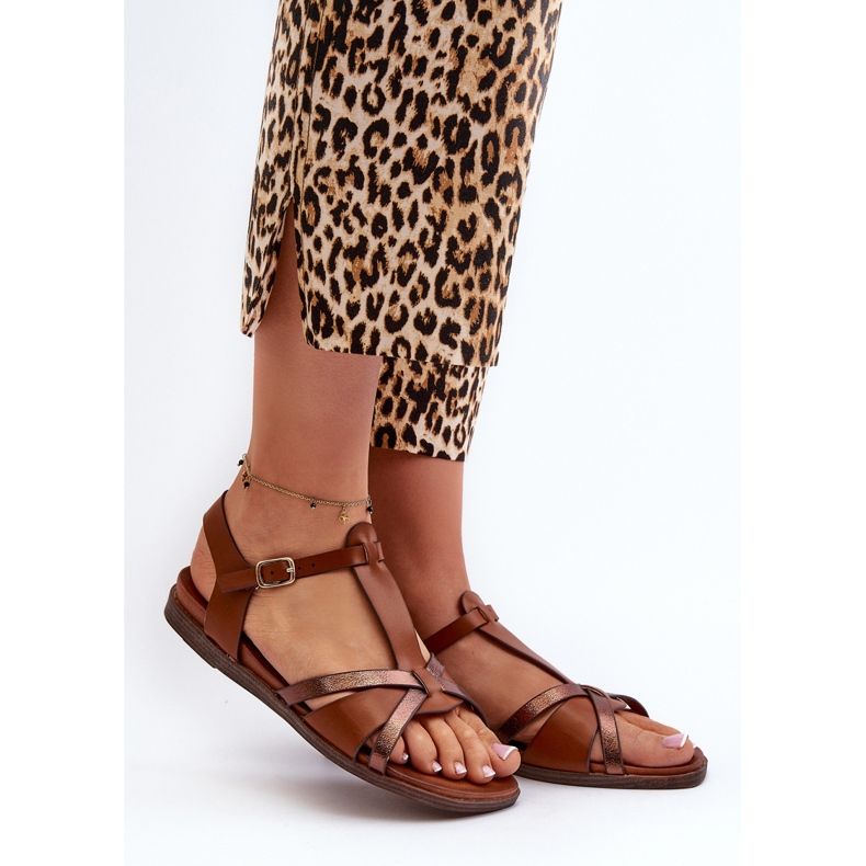 Platta sandaler för kvinnor gjorda av ekologiskt läder Sergio Leone SK071H Brun 2